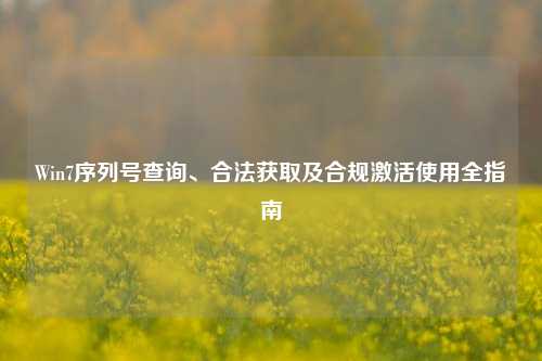 Win7序列号查询、合法获取及合规激活使用全指南