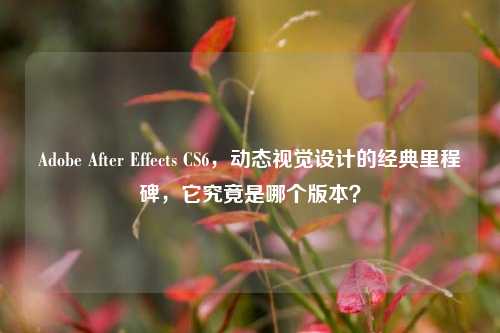 Adobe After Effects CS6，动态视觉设计的经典里程碑，它究竟是哪个版本？