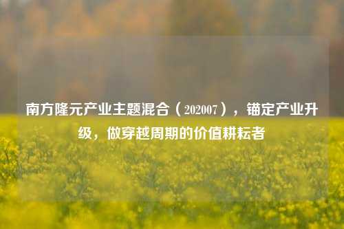南方隆元产业主题混合（202007），锚定产业升级，做穿越周期的价值耕耘者
