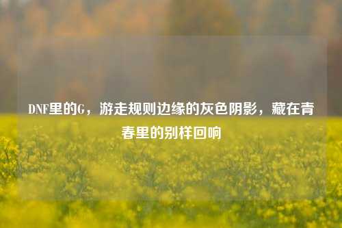 DNF里的G，游走规则边缘的灰色阴影，藏在青春里的别样回响