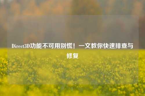 Direct3D功能不可用别慌！一文教你快速排查与修复