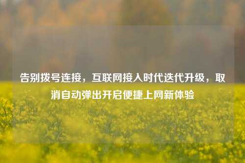 告别拨号连接，互联网接入时代迭代升级，取消自动弹出开启便捷上网新体验
