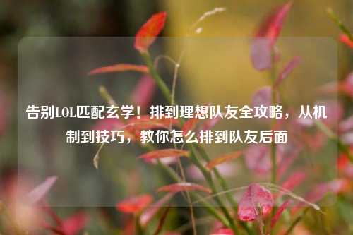 告别LOL匹配玄学!排到理想队友全攻略,从机制到技巧,教你怎么排到队友后面