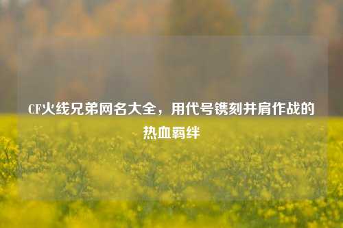 CF火线兄弟网名大全,用代号镌刻并肩作战的热血羁绊