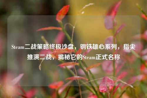 Steam二战策略终极沙盘，钢铁雄心系列，指尖推演二战，揭秘它的Steam正式名称