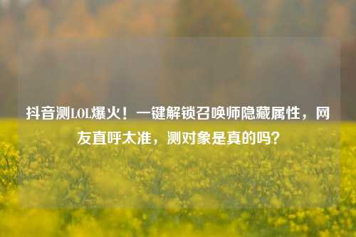 抖音测LOL爆火!一键解锁召唤师隐藏属性,网友直呼太准,测对象是真的吗?
