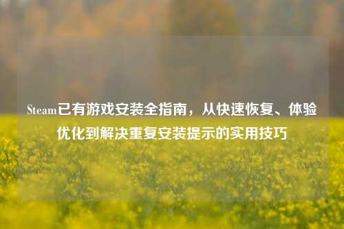 Steam已有游戏安装全指南，从快速恢复、体验优化到解决重复安装提示的实用技巧