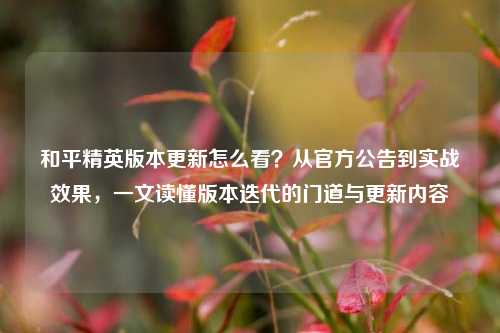 和平精英版本更新怎么看？从官方公告到实战效果，一文读懂版本迭代的门道与更新内容