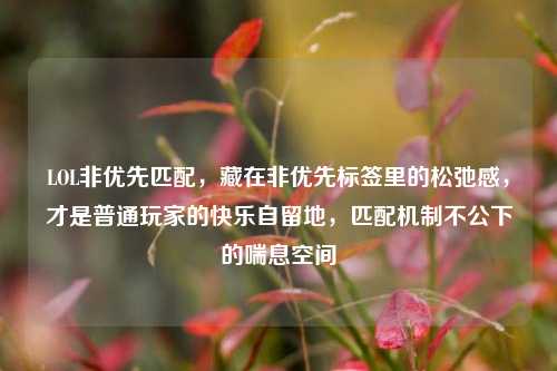 LOL非优先匹配，藏在非优先标签里的松弛感，才是普通玩家的快乐自留地，匹配机制不公下的喘息空间