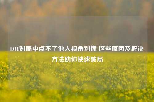 LOL对局中点不了他人视角别慌 这些原因及解决方法助你快速破局