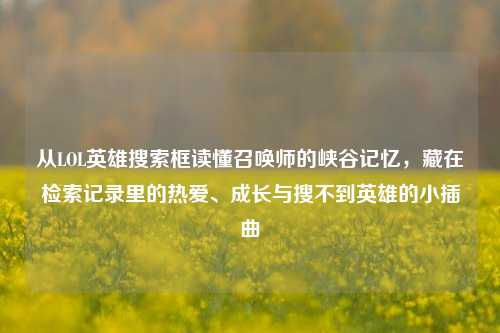 从LOL英雄搜索框读懂召唤师的峡谷记忆,藏在检索记录里的热爱、成长与搜不到英雄的小插曲